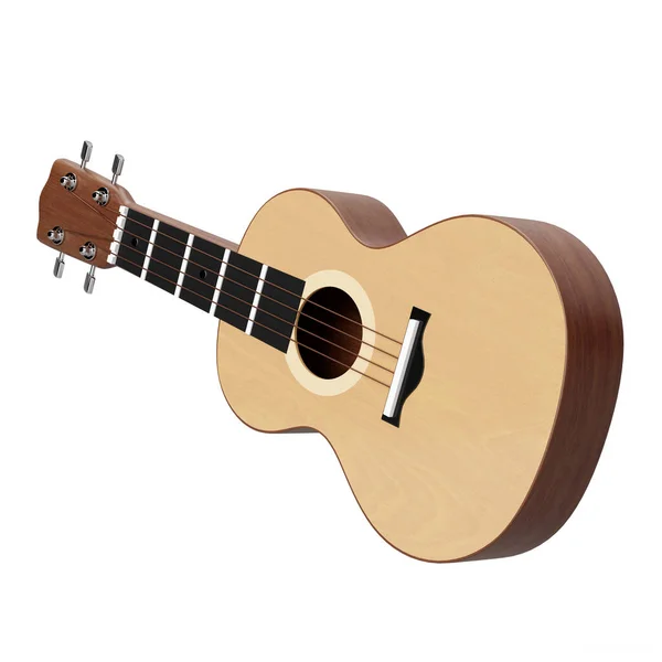 Cute cartoon style 3d guitar with wood texture realistic render isolated on white background with clipping path