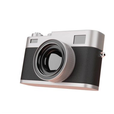 Luxury digital camera is made of black leather material and silver color magnesium alloy with transparent background 3d render illustration