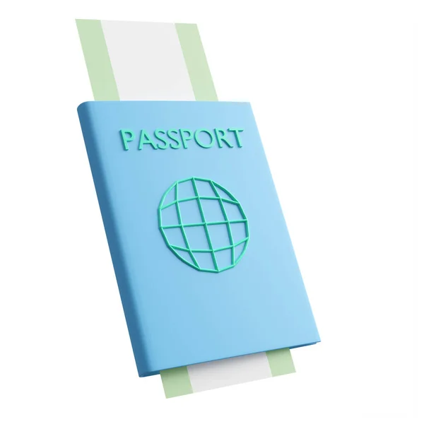 Çizgi Film Stili Mavi Pasaport Bilet Görüntüleme Beyaz Arkaplanda Kırpma — Stok fotoğraf