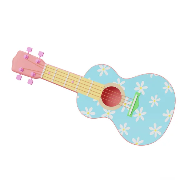 Söt Tecknad Stil Gitarr Med Färgglada Pastell Färg Render Isolerad — Stockfoto