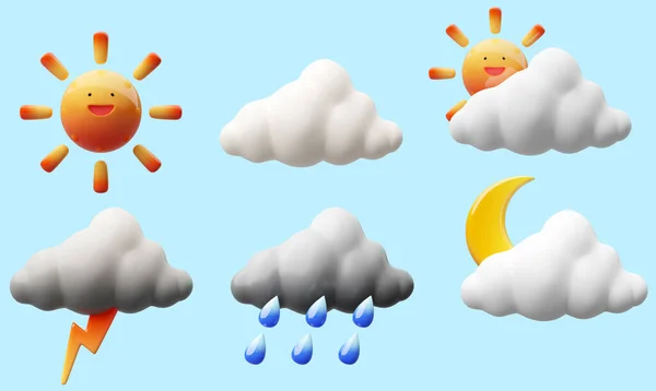 Rendersymbol Design Wetterelement Für Meteorologie Niedlicher Cartoon Isoliert Auf Blauem — Stockfoto