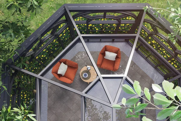 현대의 양식의 렌더링 위에는 정원으로 둘러싸인 가구가 — 스톡 사진