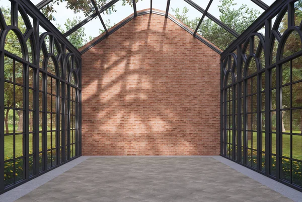 Intérieur Chambre Vide Transparent Style Loft Industriel Avec Mur Briques — Photo