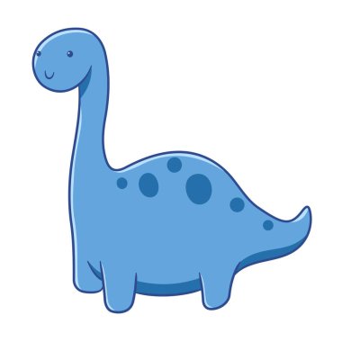 Şirin çizgi film stili mavi brontozor dinozor karakteri. Uzun boynu ve gülümseyen yüzü var.