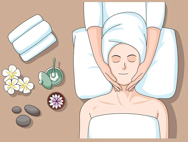 Illustration Von Draufsicht Einer Jungen Frau Die Eine Wellness Massage — Stockvektor