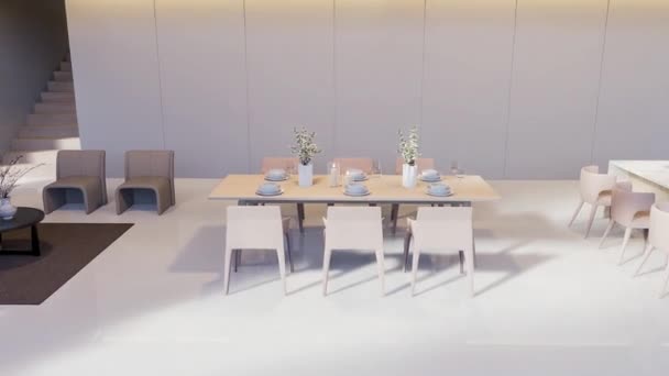 Анімація Сучасного Білого Будинку Басейном Тераса Візуальний Вигляд Їдальні Потім — стокове відео