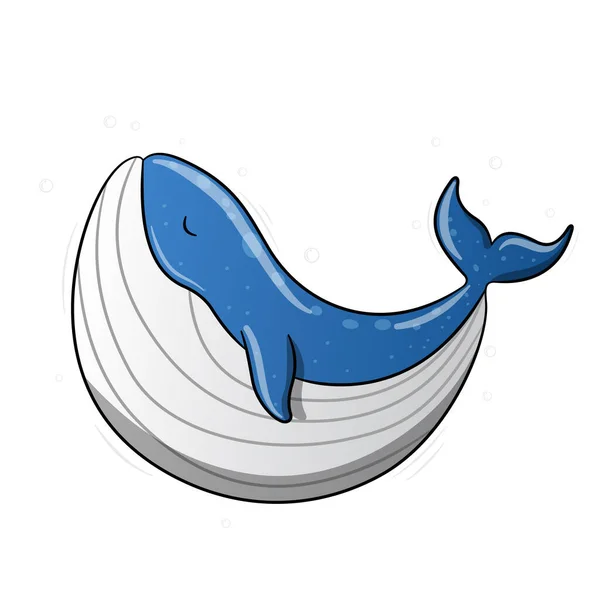 脂肪クジラ白と青のスタイルの漫画かわいい水泳近い目平和的かつ幸せに白の背景に隔離 — ストックベクタ