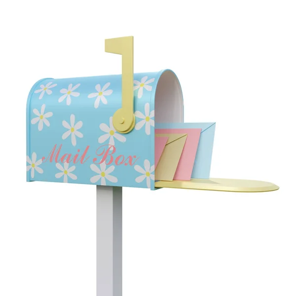 Cute Pastel Colorful Mailboxes Open Door Raised Flag Letters Envelope — Stock Photo, Image