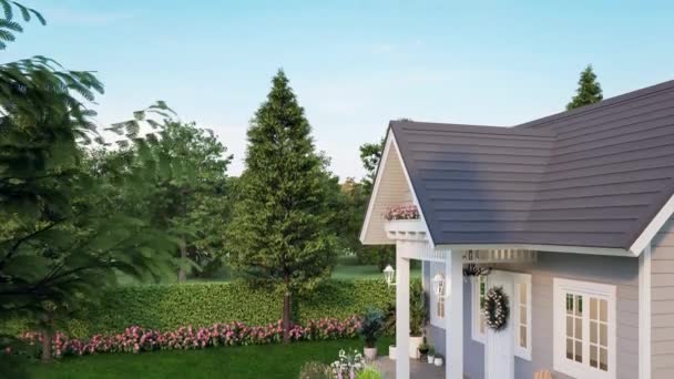 Animacja Malutkiego Domku Pustym Zielonym Trawnikiem Kopiowania Przestrzeni Renderowania Szare — Wideo stockowe