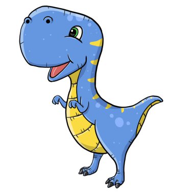 Yırtıcıların kralı Tyrannosaurus rex dinozorları çiziyor. Kırpma yolu ile beyaz arkaplan üzerine çizilmiş şirin mavi renk.