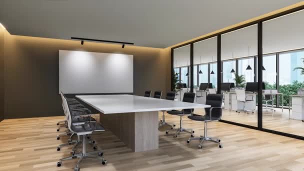 Animation Modern Contemporary Meeting Room Interior City View Render Wooden — Stock Video