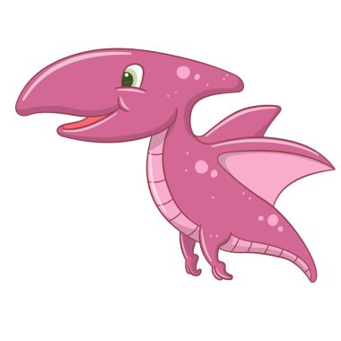 Bir dinozor resmi çiz, sevimli pembe bir Pterosaur, uçabilen kanatlı bir yırtıcı. Beyaz arkaplanda el çizimi