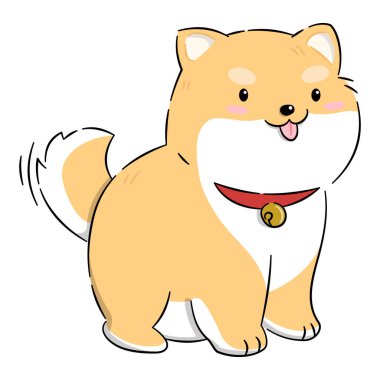 Beyaz arka planda izole edilmiş şirin bir bebek shiba köpek çizgi film tasarımı.