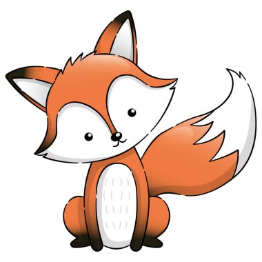 Beyaz arka planda izole edilmiş şirin bir bebek turuncu tilki çizimi tasarımı