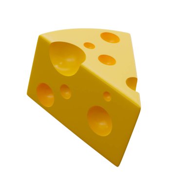 Çizgi film biçimi peynirin beyaz arkaplanda izole edilmiş bir parçası kırpma yolu 3d resimleme