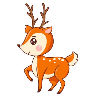 Beyaz arkaplanda izole edilmiş şirin çizgi film tarzı bebek geyik.