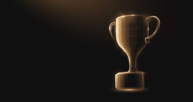 Altın şampiyon kupa çizgileri ve üçgenler oluşturur, mavi arkaplandaki ağı birbirine bağlar. Görüntü vektörü