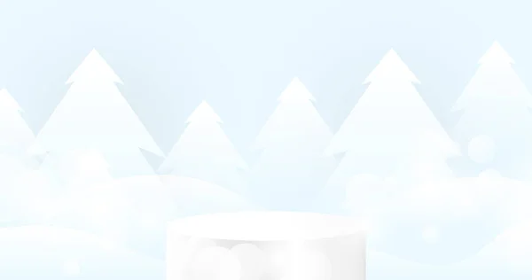 円筒形の製品表示とホワイトクリスマス最小モックアップシーン ベクターイラスト — ストックベクタ