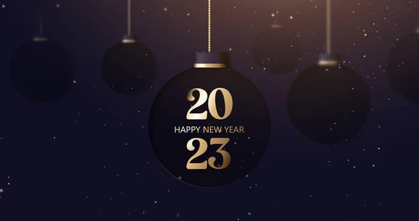 2023年も明けましておめでとう 金2023ハンギングと豪華なダークパープルクリスマスボール ベクターイラスト — ストックベクタ