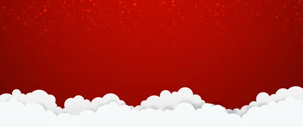 Λευκά Σύννεφα Φόντο Κόκκινα Αστέρια Χριστούγεννα Χριστουγεννιάτικο Φόντο Εικονογράφηση Διανύσματος — Διανυσματικό Αρχείο