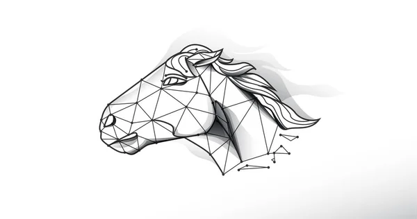 Cabeça Cavalo Forma Linhas Triângulos Ponto Conexão Redes Fundo Azul — Vetor de Stock