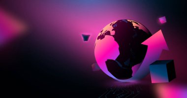 3 boyutlu geometrik tasarımı olan dünya bağlantıları ağı. Vektör illüstrasyonu