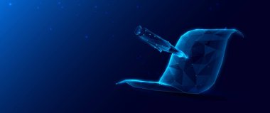 Digital signature. Online signature. Low polygonal wireframe style with A pen and paper. Vector illustration