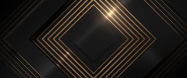 Soyut siyah geometrik kare altın çizgiler ve lüks arka planla örtüşüyor. Vektör illüstrasyonu