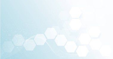 Abstract blue hexagon shape and wavy lines with science and health care concept background. Vector illustration