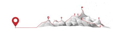 Low poly wireframe Mountain. Mountain climbing route to peak. Concept of success. Vector illustration
