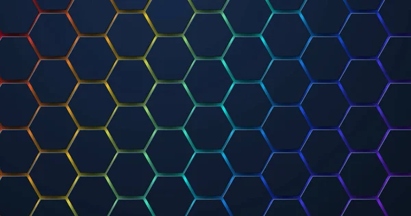 Hexagone Sombre Abstrait Avec Fond Lumières Led Colorées Futuriste Concept — Image vectorielle