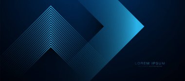 Parlak üçgen geometrik çizgileri olan koyu mavi soyut bir zemin. Modern parlak mavi çizgiler deseni. Gelecekçi teknoloji konsepti. Vektör illüstrasyonu