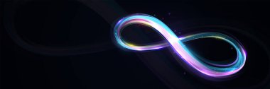 Sonsuzluk simgesi. Neon ışığı. Renkli döngü. Toplum bağlantısı. Vektör illüstrasyonu