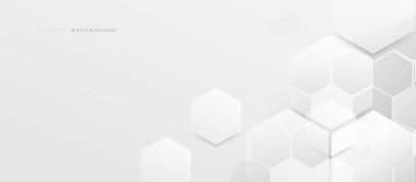 Modern soyut beyaz altıgen arka plan. Minimum trend temiz geometri afişi. Fütürist dijital yüksek teknoloji konsepti. Vektör illüstrasyonu