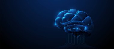 Koyu mavi geçmişi olan yapay zeka ve beyin. Sinirsel ağ teknolojisi konsepti. Bulut ve bilgisayar teknolojisi