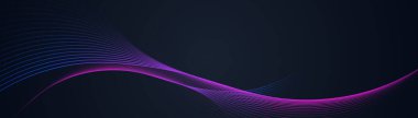 Teknolojik bağlantı kavramına sahip mavi dalgalı çizgileri olan soyut bir arkaplan. Modern, modaya uygun, parlak pembe çizgiler. Karanlık uzayda yumuşak hareket. Vektör illüstrasyonu
