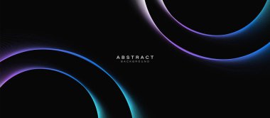 Mavi ve mor renkli parlak geometrik daire çizgileri olan soyut bir arkaplan. Modern, modaya uygun, parlak, mor çizgiler. Vektör illüstrasyonu