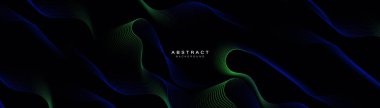 Yeşil ve mavi dalgalı çizgi desenli soyut bir arkaplan. Modern, modaya uygun, parlak çizgiler. Vektör illüstrasyonu