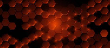 Yatay sancaklı soyut altın kaotik altıgen deseni. Gelecekçi teknoloji geçmişi. Vektör illüstrasyonu