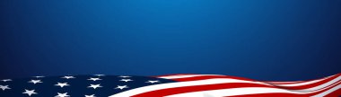 American flag waving on blue background. Vector illustration clipart