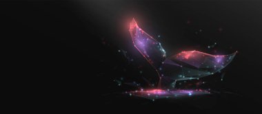 Balina kuyruğu. Düşük çokgen, kablo çerçevesi, doğrusal ve ağ resimlemesi