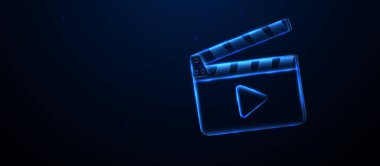 Film filmi el çırpma tahtası simgesi. Parlayan kablo, doğrusal ve örgü çizimi