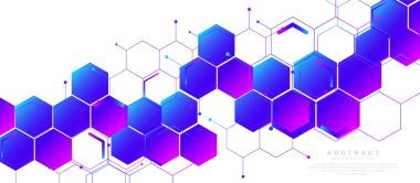 Soyut mavi ve mor altıgen desenleri şekillendirir. Fütürist dijital teknoloji konsepti. Vektör illüstrasyonu