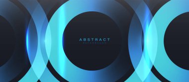 Soyut geometrik mavi parlak çizgiler ve koyu bir arkaplan. Modern dijital teknoloji hatları yatay afiş. Vektör illüstrasyonu