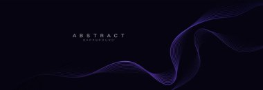 Parlak mor kıvrımlı çizgileri olan soyut bir arkaplan. Fütürist dijital teknoloji konsepti yatay afiş. Vektör illüstrasyonu