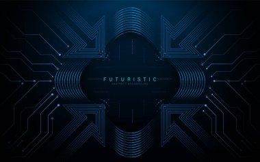Mavi dijital devreler ve geometrik şablonlar içeren soyut geleceksel arkaplan, teknoloji ve yenilik temaları için mükemmel