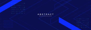 Koyu mavi arkaplan geometrik çizgiler ve parlayan elementler, teknoloji ve kurumsal tasarımlar için ideal