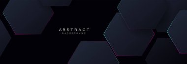 Parlayan altıgen şekilleri ve geleceksel tasarımı olan modern siyah arkaplan
