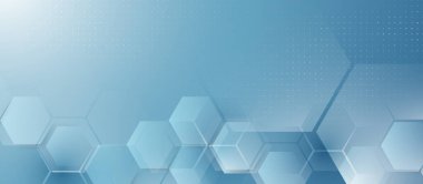 Saydam altıgenler ve dijital ızgara desenli soyut mavi arkaplan, teknoloji ve tıbbi temalar için ideal