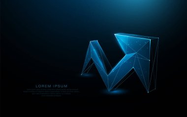 Koyu arkaplan üzerinde çokgen Wirefram tarzında yükselen dijital ok ve fütürist ışıklar